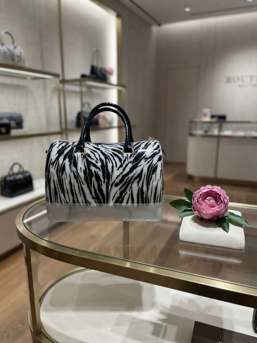 Furla Zebra Print Rubber Candy Satchel
